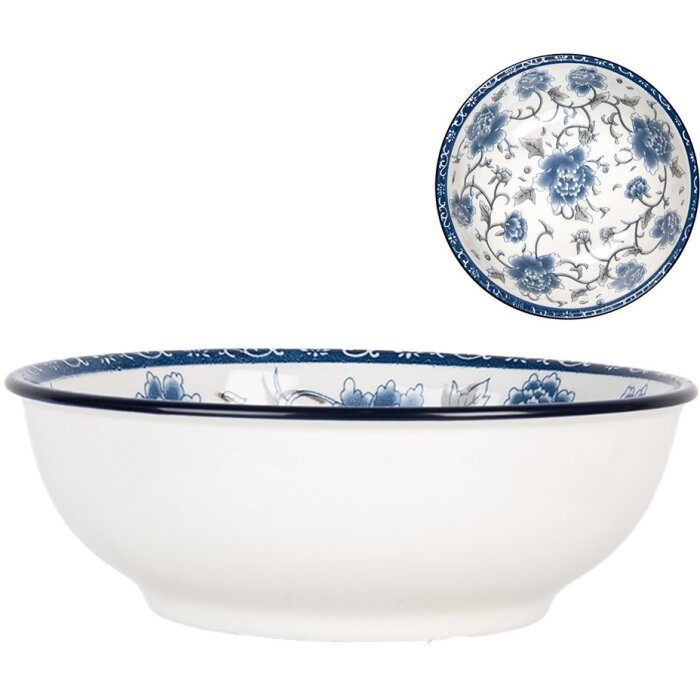 Clayre & Eef 6CEPS0003 Miska ceramiczna biało-niebieska Ø 19x7 cm 750 ml
