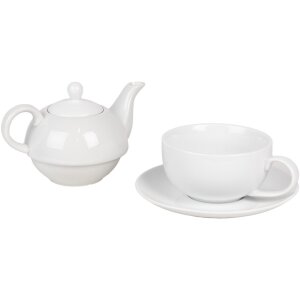 Clayre & Eef 6CETEFO0001 Zestaw do herbaty dla jednej osoby Biała ceramika w stylu wiejskim 350 ml 250 ml