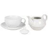 Clayre & Eef 6CETEFO0001 Zestaw do herbaty dla jednej osoby Biała ceramika w stylu wiejskim 350 ml 250 ml