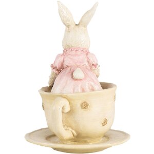 Clayre & Eef 6PR4395 Królik dekoracyjny beżowo-różowy 8x8x11 cm polyresin