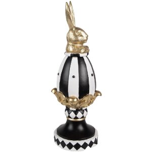 Clayre & Eef 6PR5192 Jajko dekoracyjne czarne białe złoto 13x12x34 cm polyresin