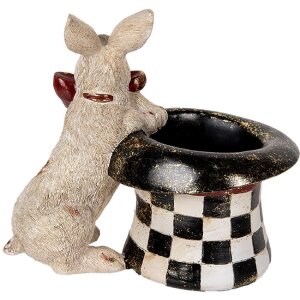 Clayre & Eef 6PR5492 Dekoracyjny królik z kapeluszem beżowo-czarny 25x16x23 cm