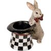 Clayre & Eef 6PR5492 Dekoracyjny królik z kapeluszem beżowo-czarny 25x16x23 cm