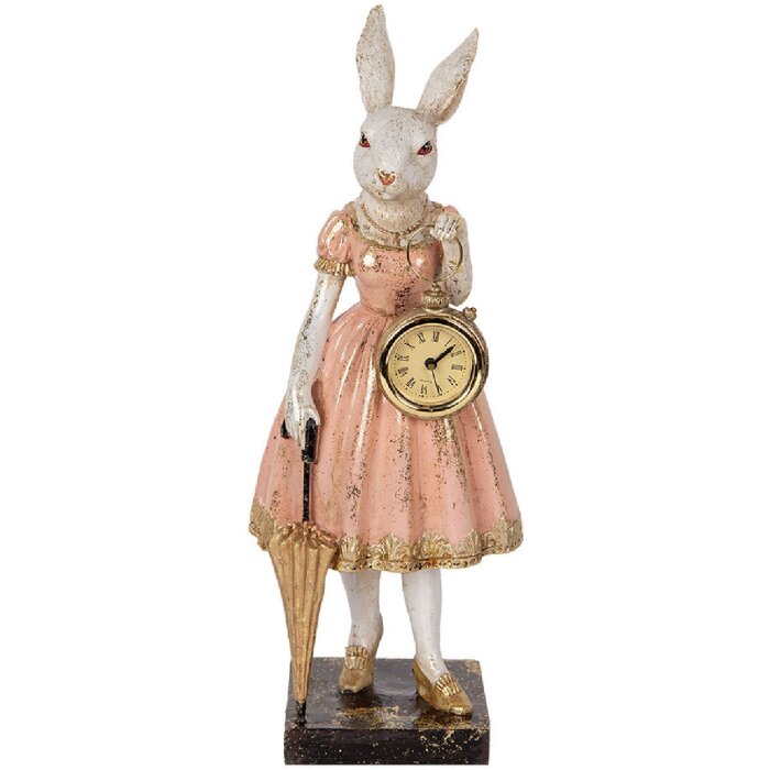 Clayre & Eef 6PR5138 Królik dekoracyjny biało-różowy 14x11x34 cm polyresin