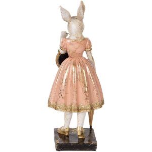 Clayre & Eef 6PR5138 Królik dekoracyjny biało-różowy 14x11x34 cm polyresin