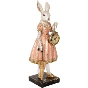 Clayre & Eef 6PR5138 Królik dekoracyjny biało-różowy 14x11x34 cm polyresin