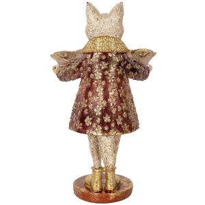 Clayre & Eef 6PR5142 Dekoracyjny kot beżowo-złoty 16x14x27 cm