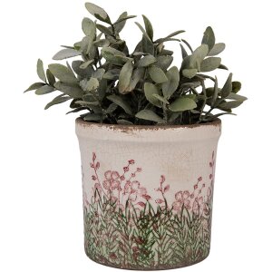 Clayre & Eef 6CE2017M Doniczka ceramiczna beżowo-zielona Ø 15x14 cm styl wiejski