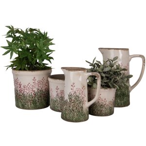 Clayre & Eef 6CE2017M Doniczka ceramiczna beżowo-zielona Ø 15x14 cm styl wiejski
