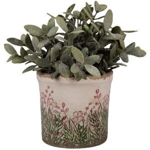 Clayre & Eef 6CE2017S Doniczka ceramiczna beżowo-zielona Ø 13x12 cm styl wiejski