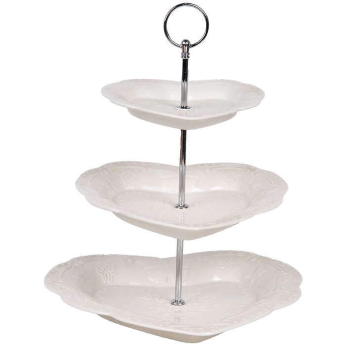 Clayre & Eef 6CE2048 Etażer ceramiczny biały Ø 26x31 cm Styl romantyczny