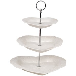 Clayre & Eef 6CE2048 Etażer ceramiczny biały Ø 26x31 cm Styl romantyczny