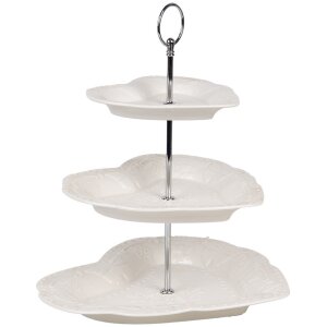 Clayre & Eef 6CE2048 Etażer ceramiczny biały Ø 26x31 cm Styl romantyczny