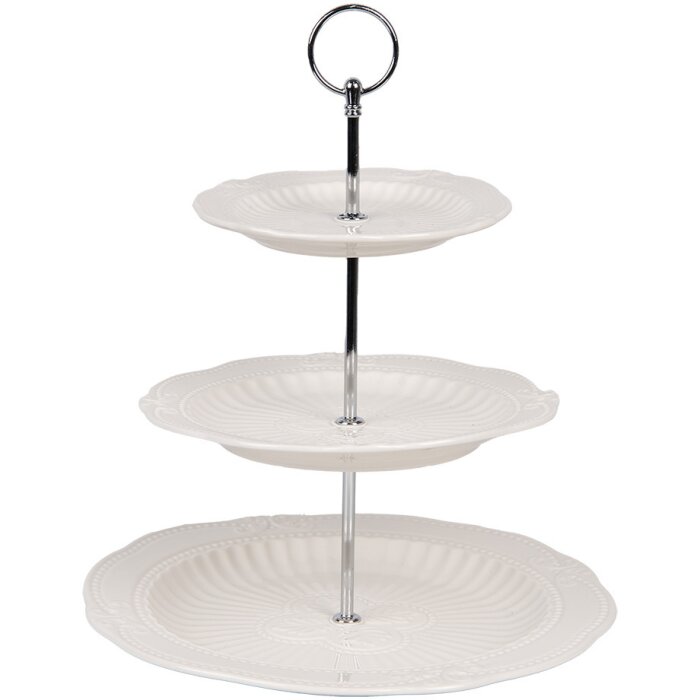 Clayre & Eef 6CE2049 Etażer ceramiczny biały Ø 26x31 cm Styl wiejski