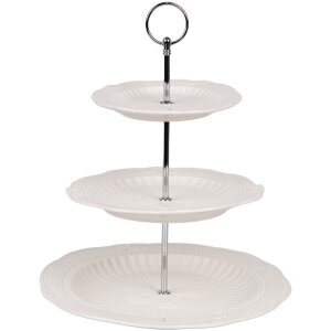Clayre & Eef 6CE2049 Etażer ceramiczny biały Ø 26x31 cm Styl wiejski