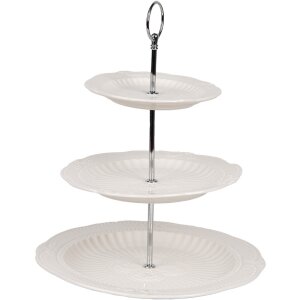 Clayre & Eef 6CE2049 Etażer ceramiczny biały Ø 26x31 cm Styl wiejski