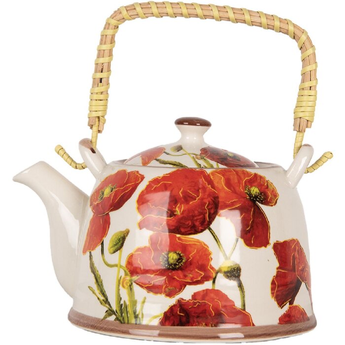 Clayre & Eef 6CETE0171 Czajniczek Poppies Ceramiczny 800 ml Retro Vintage