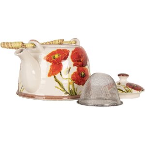 Clayre & Eef 6CETE0171 Czajniczek Poppies Ceramiczny 800 ml Retro Vintage