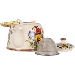 Clayre & Eef 6CETE0172 Czajniczek ceramiczny biało-niebieski 800 ml Retro Vintage