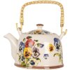 Clayre & Eef 6CETE0172 Czajniczek ceramiczny biało-niebieski 800 ml Retro Vintage