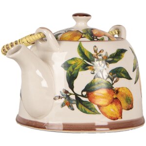 Clayre & Eef 6CETE0174 Czajniczek ceramiczny biały żółty 800 ml Retro