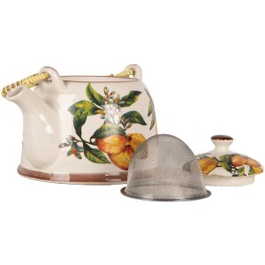 Clayre & Eef 6CETE0174 Czajniczek ceramiczny biały żółty 800 ml Retro