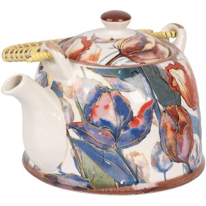 Clayre & Eef 6CETE0179 Czajniczek ceramiczny biało-niebieski 800 ml Retro Vintage