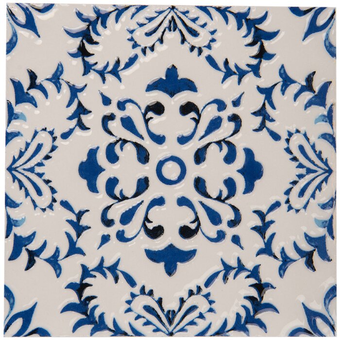 Clayre & Eef 6CE2053 Mata ceramiczna biało-niebieska 15x15 cm Retro