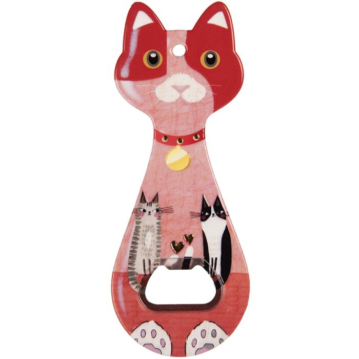 Clayre & Eef 6CE2066 Otwieracz do butelek Cat Red 5x14x1 cm Ceramiczny Country Style