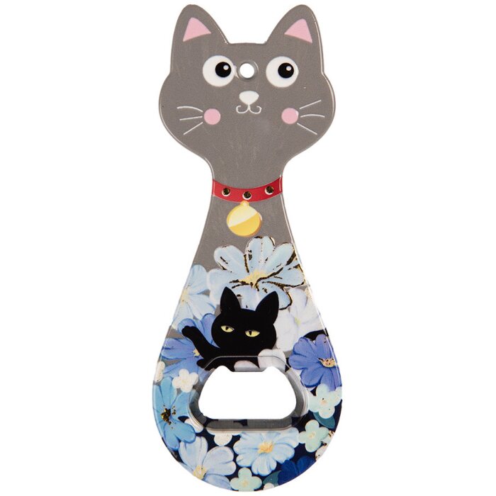 Clayre & Eef 6CE2068 Otwieracz do butelek Cat Ceramic 5x14 cm Szaroniebieski