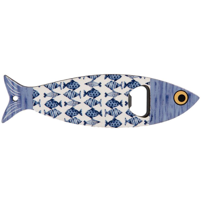 Clayre & Eef 6CE2070 Otwieracz do butelek Niebieski Ceramiczny 5x18x1 cm Wzór ryby