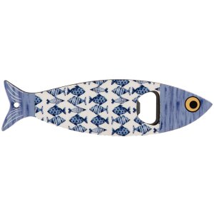 Clayre & Eef 6CE2070 Otwieracz do butelek Niebieski Ceramiczny 5x18x1 cm Wzór ryby