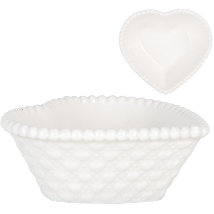 Clayre & Eef 6CEBO0203S Ceramiczna miska w kształcie serca 8x8x3 cm 25 ml biała