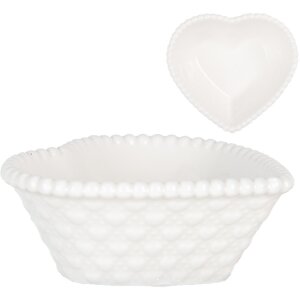 Clayre & Eef 6CEBO0203S Ceramiczna miska w kształcie serca 8x8x3 cm 25 ml biała