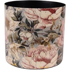 Clayre & Eef 65894 Doniczka Żelazo Szaro-różowa Ø 16x15 cm Romantyczny Design