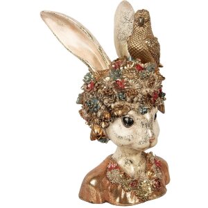 Clayre & Eef 6PR5090 Ozdoba Popiersie Królika Białe Złoto 22x22x34 cm