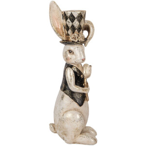 Clayre & Eef dekoracyjna figurka królika vintage białe czarne złoto 12x14x38 cm