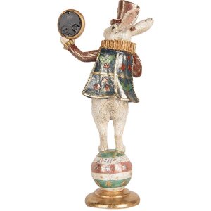 Clayre & Eef Królik dekoracyjny z zegarem Białe złoto 17x11x35 cm Styl vintage