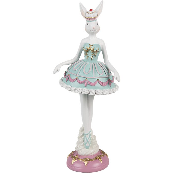 Clayre & Eef Figurka dekoracyjna Królik Ballerina Biały Zielony Różowy 9x8x23 cm