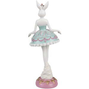 Clayre & Eef Figurka dekoracyjna Królik Ballerina Biały Zielony Różowy 9x8x23 cm