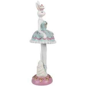 Clayre & Eef Figurka dekoracyjna Królik Ballerina Biały Zielony Różowy 9x8x23 cm