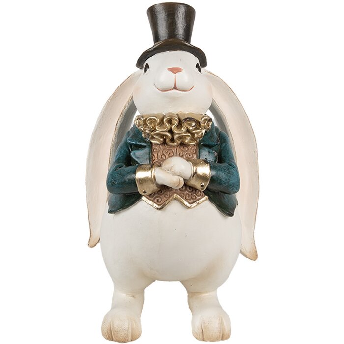 Clayre & Eef dekoracyjna figurka królika biało-niebieska 14x13x23 cm polyresin