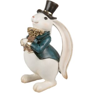 Clayre & Eef dekoracyjna figurka królika biało-niebieska 14x13x23 cm polyresin