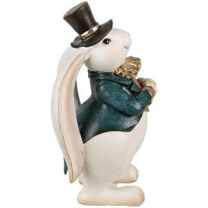 Clayre & Eef dekoracyjna figurka królika biało-niebieska 14x13x23 cm polyresin