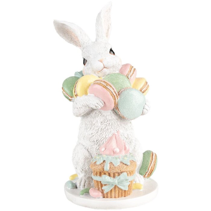 Clayre & Eef Dekoracja Królik Biały Różowy 13x15x25 cm Dekoracja Wielkanocna