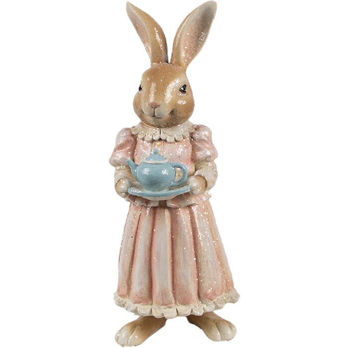 Clayre & Eef Dekoracja Królik Polyresin Brązowy Różowy 11x11x26 cm Styl wiejski