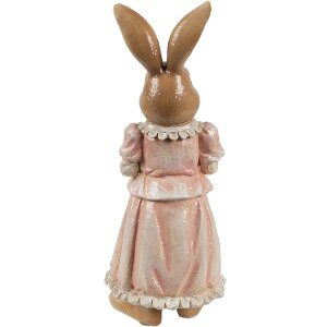 Clayre & Eef Dekoracja Królik Polyresin Brązowy Różowy 11x11x26 cm Styl wiejski