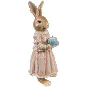 Clayre & Eef Dekoracja Królik Polyresin Brązowy Różowy 11x11x26 cm Styl wiejski