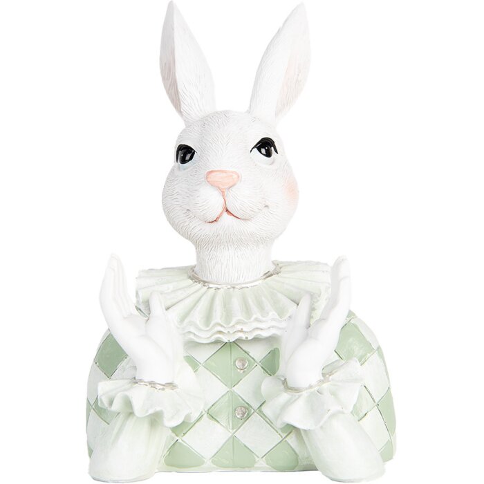 Clayre & Eef Królik dekoracyjny biało-zielony 11x10x16 cm polyresin styl wiejski