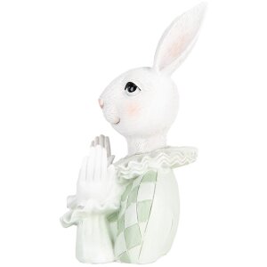 Clayre & Eef Królik dekoracyjny biało-zielony 11x10x16 cm polyresin styl wiejski